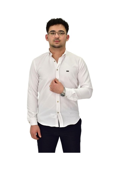 Erkek Likralı Spor Silim Fit Gömlek Bgl-st04327 Beyaz