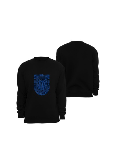 Attack On Titan Anime Baskılı Bisiklet Yaka Sweatshirt Siyah