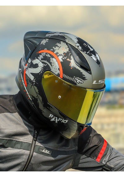 Spoıler Sarı Cam + Ls2 Rapid 2 Circle Motosiklet Kaskı Mat Siyah - Kırmızı