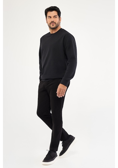 AC&Co / Altınyıldız Classics Standart Fit Normal Kesim Pamuk Bisiklet Yaka Erkek Sweatshirt Siyah