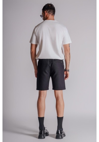 Braccas Erkek Yandan Cepli Beli Lastikli Keten Dokulu Relaxed Fit Jogger Şort Siyah Siyah