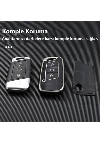 Volkswagen Passat Golf Arteon Tiguan Tpu Anahtar Kılıfı Gümüş Siyah