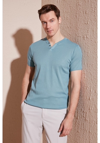Buratti Pamuklu V Yaka Slim Fit Erkek T Shirt 5902122 Açık Mavi
