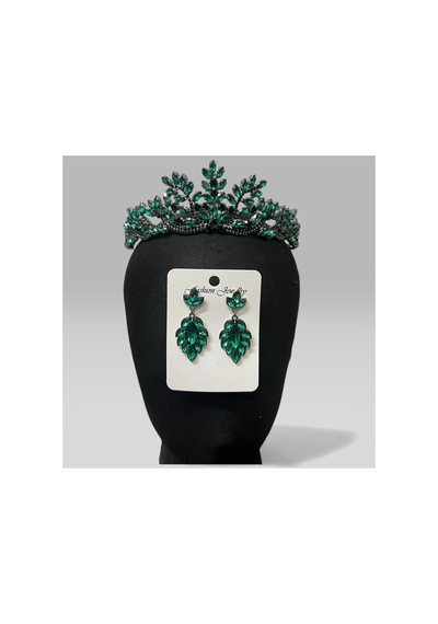 Majestic Blossom Crown - Gelin Kına After Taç Ve Küpe Yeşil - 797153335 Yeşil