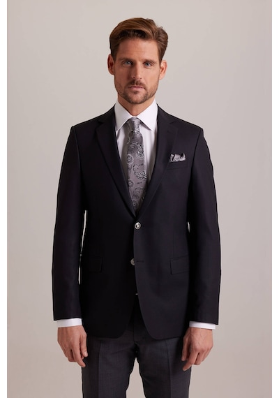 Ysf Erkek Siyah Klasik Yünlü Blazer Ceket Siyah