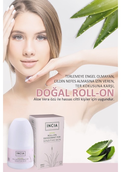 INCIA %100 Doğal Roll On Deodorant Hassas Ciltler İçin Ter Kokusu Önleyici Leke Yapmayan 50 ML