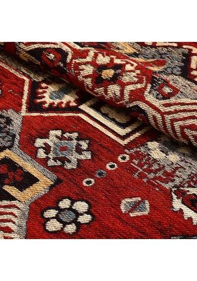 Narhan Nostaljik Kırmızı Saçaklı Kilim Dokulu Robot Süpürgeye Uyumlu Oturma Odası Salon Halısı