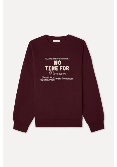 Mudo Kadın Kadın Bordo Nakışlı Oversize Bisiklet Yaka Sweatshirt 1271466