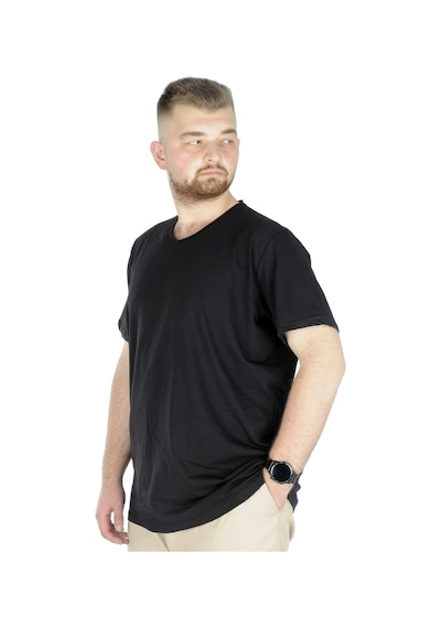 Mode Xl Büyük Beden T-Shirt V Yaka Likralı 20150 Siyah 001