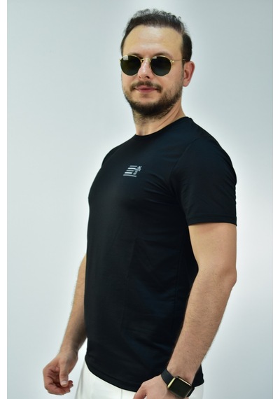 Escetic Erkek Siyah Füme Slim Fit T-Shirt-3284