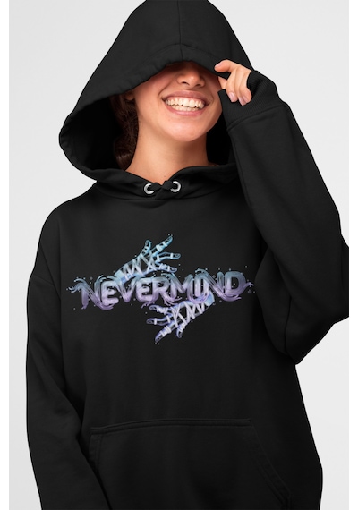 Oversize Desen Baskılı Unisex Hoodie Sweatshirt Siyah