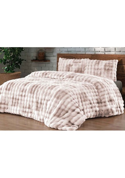 Merinos Diamond 3 Parça Bubble Kürk Comforter Set Duman Bej