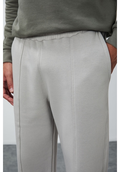 Tommy Life Taş Pamuklu Kalın İçi Tüylü Yumuşak Dokulu Oversize Nakışlı Erkek Eşofman Altı -82146 Taş