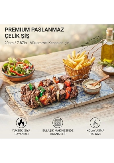 Cazibiz Airfryer Ve Mangal Uyumlu 10'lu Paslanmaz Çelik Şiş Seti-447689