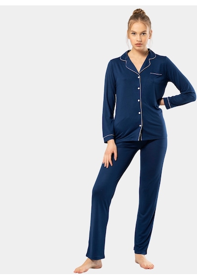 Türen Düz Uzun Kollu Gömlek Yaka Pijama Takım 3365/lacivert 001 Türen Düz Uzun Kollu Gömlek Yaka Pijama Takım 3365/lacivert 001