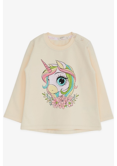 Breeze Kız Çocuk Uzun Kollu Tişört Unicorn Baskılı 1.5-5 Yaş, Krem