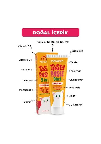 Metapet Kediler İçin 9in1 Multivitamini Macunu Tüy Eklem Glukozamin 100 G