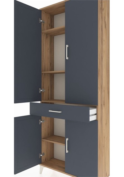Arges Dolap 4 Raflı Tek Çekmeceli 4 Kapaklı 88x30x221 Çam-antrasit Atlas Çam