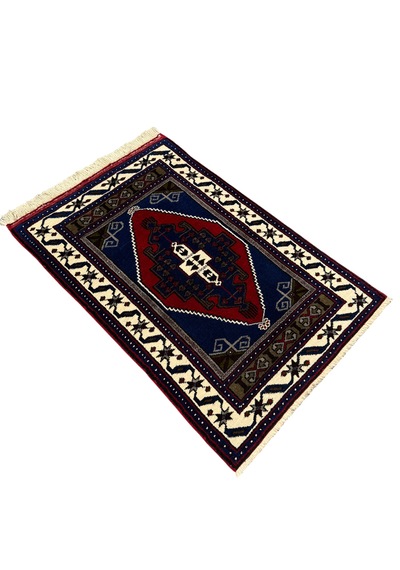 El Dokuma Sıfır Obruk Halısı 82x125 Lacivert Yün Kalın Halı