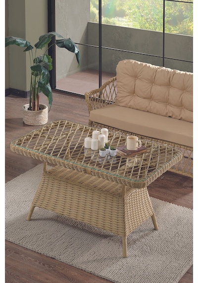 Icon Rattan Bahçe Balkon Oturma Takımı 2+1+1+camlı Masa Cappuccino Cappuccino