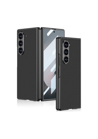 Galaxy Z Fold 6 Kılıf Karbon Fiber Tasarımlı Titanyum Metal Hatreds Kıpta Caz Kapak