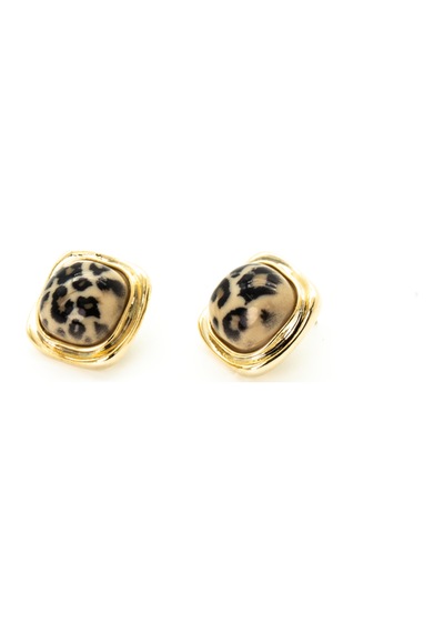 Biem Krem Leopar Kare Küpe Gold/gümüş