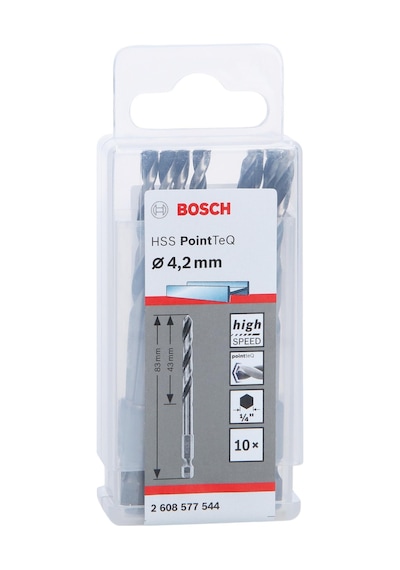 Bosch HSS PointTeQ HEX 4.2mm 10'lu Altıgen Şaftli Metal Delme Ucu - 2608577544
