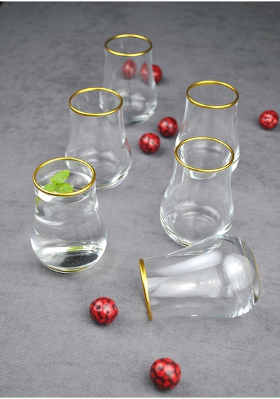 6 Adet Cam Altın Yaldızlı Kahve Yanı Bardağı 100 Ml Mini Su Bardak- Liona Gold