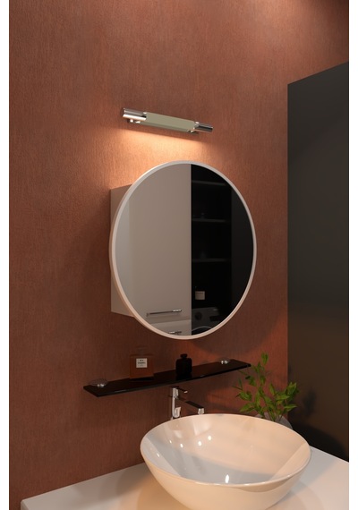 Oval Aynalı Banyo Dolabı Modern Duvar Tipi Banyo Dolabı Beyaz