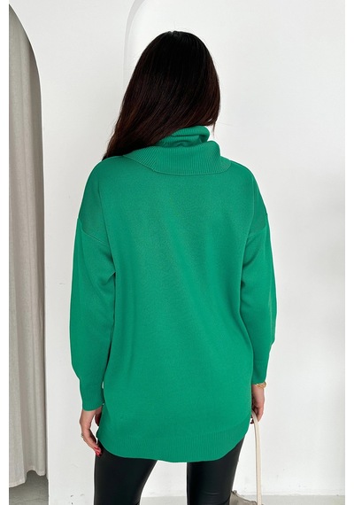 Asprin Fashion Degaje Yaka Triko Bluz Yeşil + Hediye Kolye Yeşil