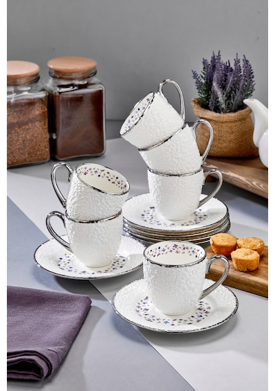 Cooker Royal Bloom 6 Kişilik 180 Ml Porselen Duble Çay Ve Kahve Fincan Takımı Ckr3808 Gümüş
