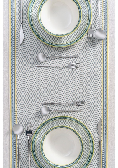 Dubai Desenli Modern Keten Dokulu Masa Runner 40x140 Cm Ekru
