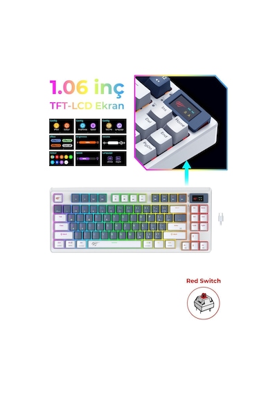 Havit Gamenote Kb884l Rgb Mekanik Türkçe Klavye 1.06inç Tft-lcd Ekran - Red Switch