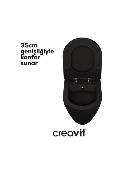 Creavit Terra Asma Klozet Tp325.sm Mat Siyah + Duck Yavaş Kapanan Kapak Mat Siyah 2'li Set Siyah