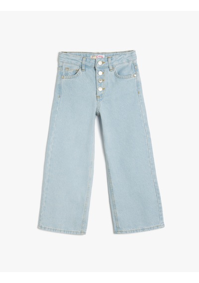 Koton Geniş Paça Kot Pantolon Cepli Pamuklu - Wide Leg Jean Lıght Indıgo 5skg40016ad Açık Mavi