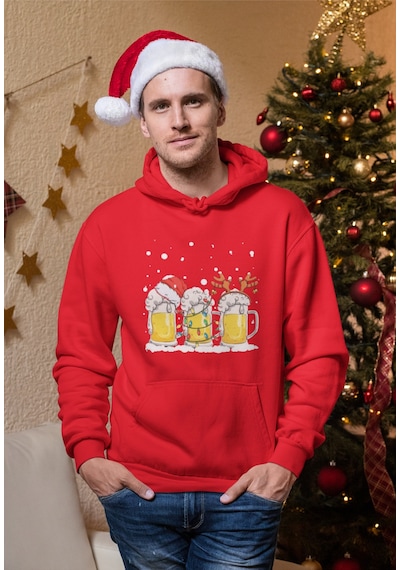 Stil X Yeni Yıl Baskılı Erkek Sweatshırt, Chrıstmas Temalı Kırmızı