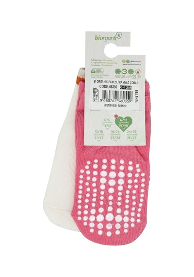 Bibaby Biorganic Paw 2'Li Kaymaz Çorap 68393 Fuşya Ekru