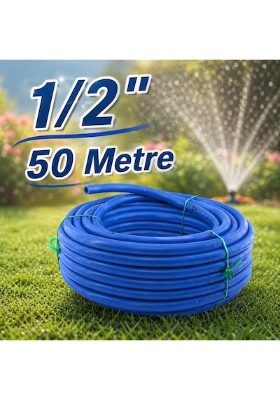 Süper Mavi Kauçuklu Bahçe Hortumu 50 Metre Ekstra Kalın Sağlam Su Sulama Yıkama Hortum 12.5 Mm 1/2