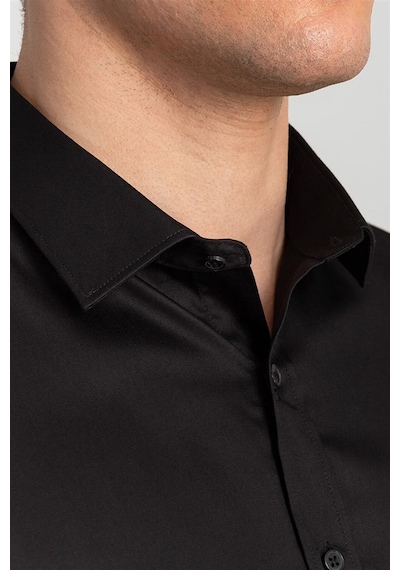 Tudors Slim Fit Dar Kesim Pamuk Saten, Erkek Gömlek-20337 Siyah