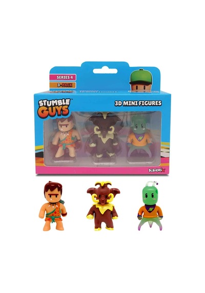 Stumble Guys 3'lü Mini Figür Seri 4 - Cave Guy - Wooly - Zarkaan The Destroyer