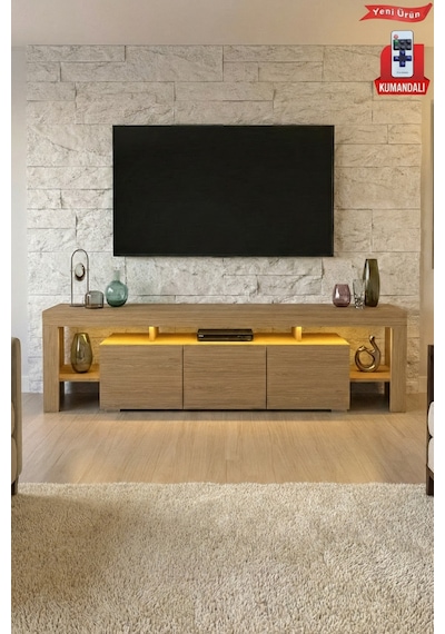 Kale Ledli Tv Ünitesi 200 Cm Meşe