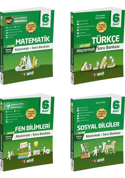 Gizli 2026 6. Sınıf Matematik + Türkçe + Fen + Sosyal Alıştırmalı Soru Bankası Seti 4 Kitap Güncel Müfredat