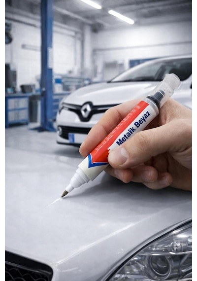 Beyaz Oto Rötuş Boya Kalemi 5 Ml Metalik Renkli Araç Çizik Kapatıcı