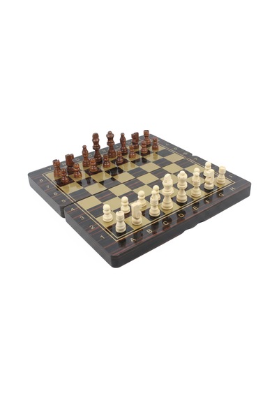 Lüks Ahşap Maun Görünümlü Katlanabilir 3 Ü 1 Arada Satranç Dama Tavla Seti 34 X 34 Cm Oyun Takımı