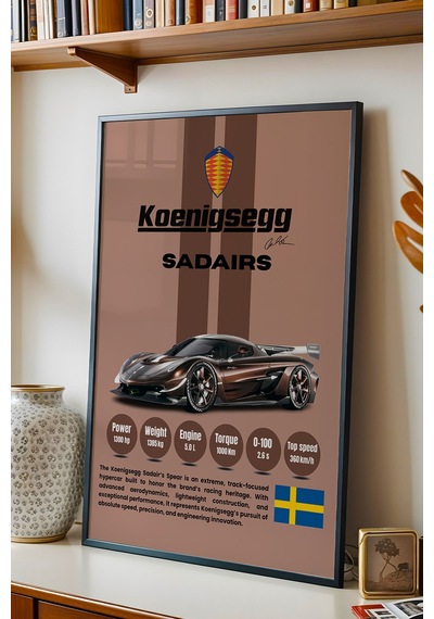 Koenigsegg Sadair's Spear Tablo - Teknik Özellikli Hiper Araba Poster - Çerçeveli Duvar Dekoru Siyah