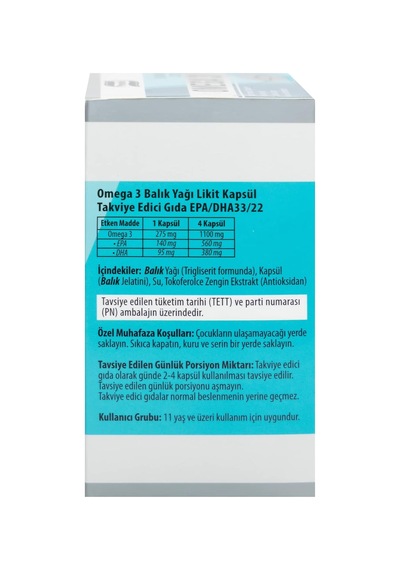 Omega 3 Licaps, 500mg 60 Kapsül 330/220 Norveç Menşeli Balık Yağı, Kapsül Balık Jelatini X3 Adet