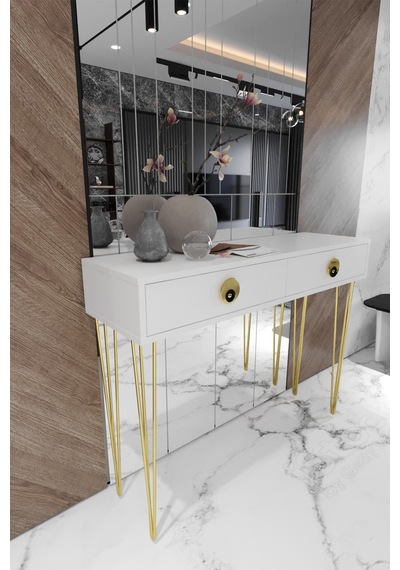 Tocco 1038 Naz 2 Çekmeceli Dekoratif Lüx Dresuar-beyaz Gold Altın - Beyaz