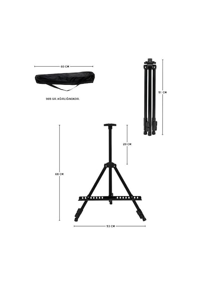 Katlanabilir Metal Tripod Şövale - Ayarlanabilir, Taşıma Çantalı, Siyah