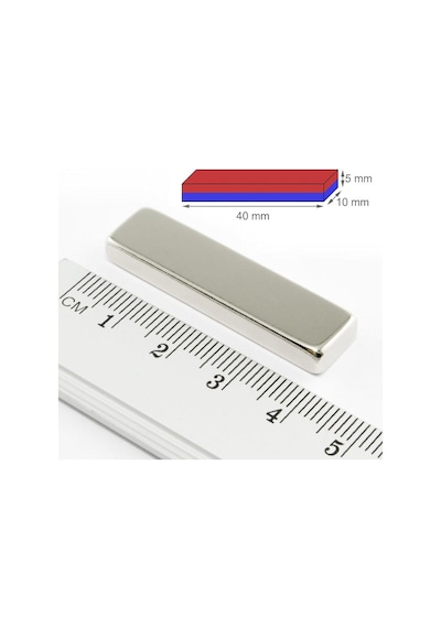 40x10x5 Mm Neodyum Dikdörtgen Süper Güçlü Mıknatıs - 5 Adet