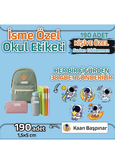 Kapbirhediye Okul Etiketi Isme Özel Kalem Defter Etiketi Astronot 2 Temalı 190 Adet Çok Renkli